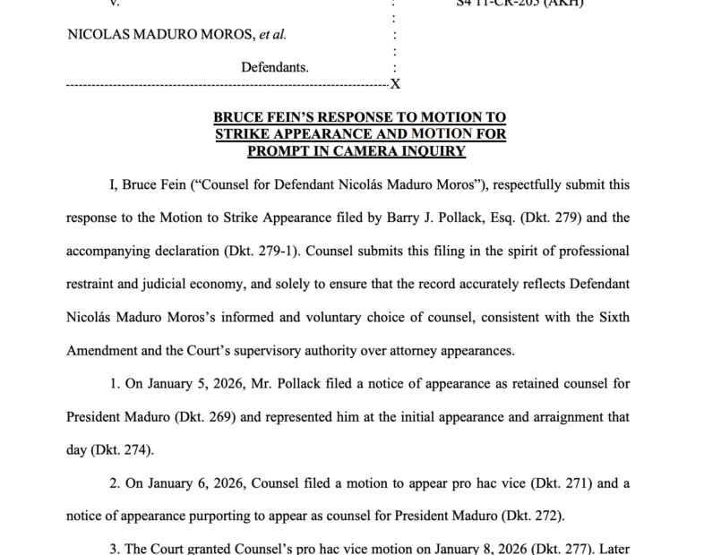 Defensive Maneuvers of Maduro's Lawyers Reveal Deepening Legal Quagmire