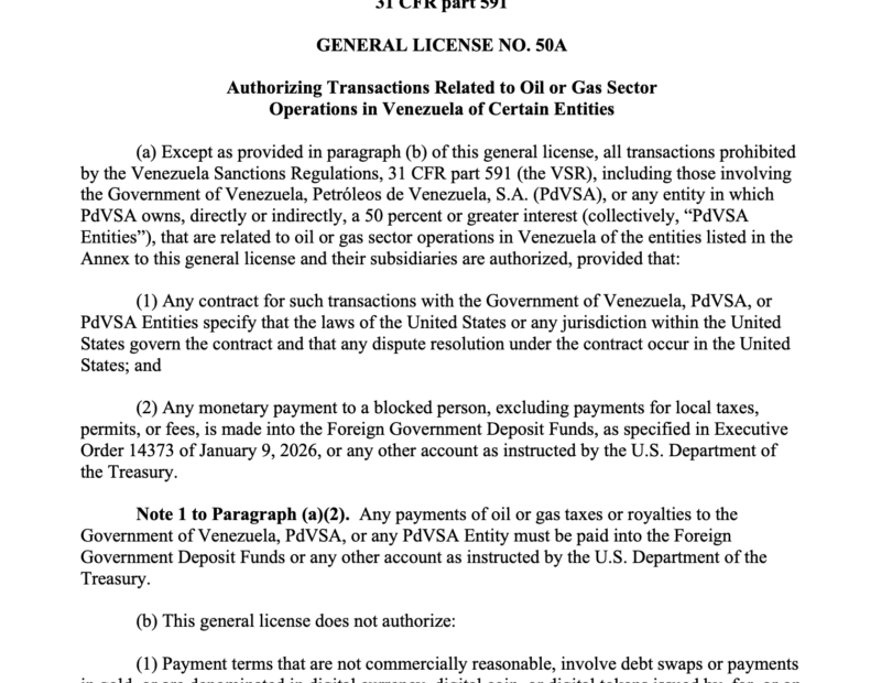 OFAC's General License 50A Enables Controversial Oil Operations in Venezuela Under Stringent Oversight
