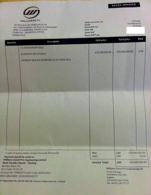 Williams F1's Controversial £29.4 Million Invoicing of PDVSA for 2012 Season Revealed